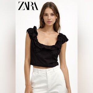 ZARA Black Ruffled Top Size Medium Runs Smaller